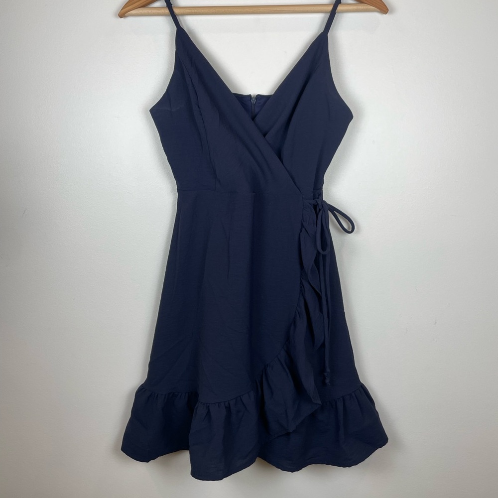 Altar'd State Navy Wrap Dress Ruffle Hem XS Cottagecore Romantic Feminine